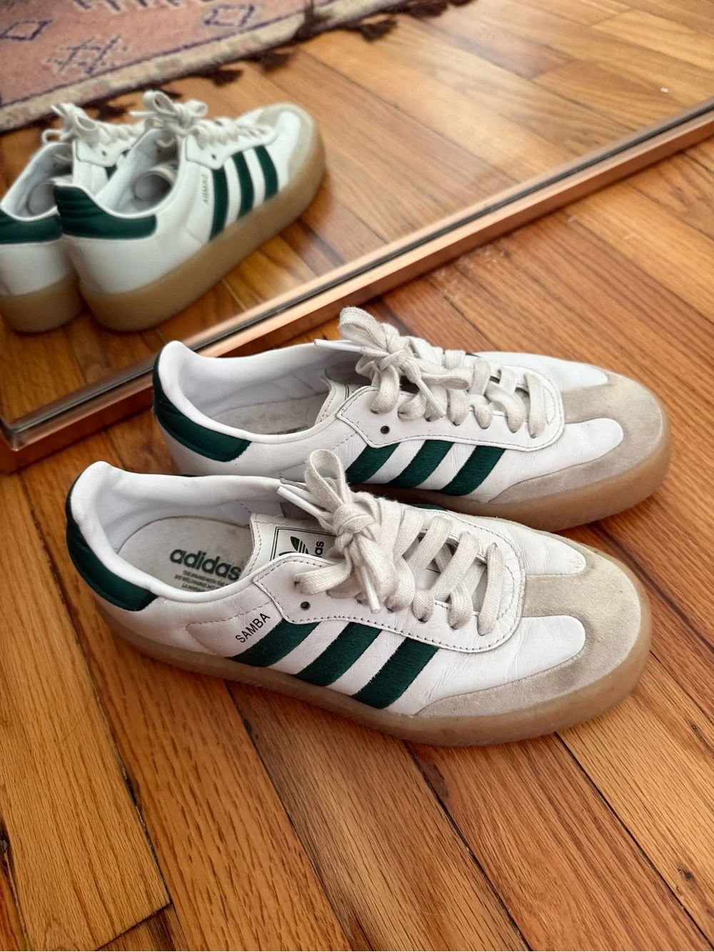 adidas Samba Sneakers - White with Green Stripes